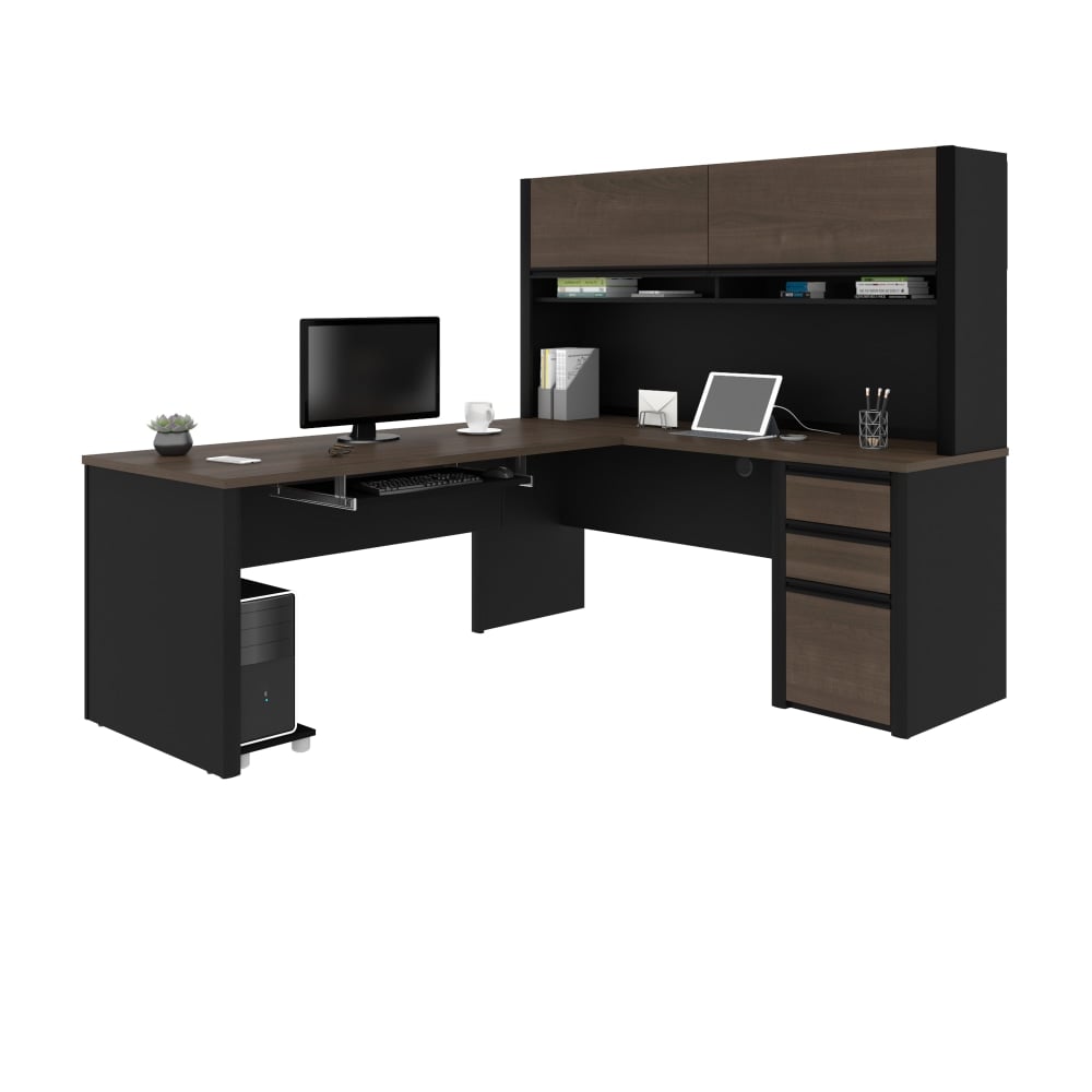 Bestar Connexion 72inW L-Shaped Corner Desk With Hutch And Pedestal, Antigua/Black MPN:93859-000052