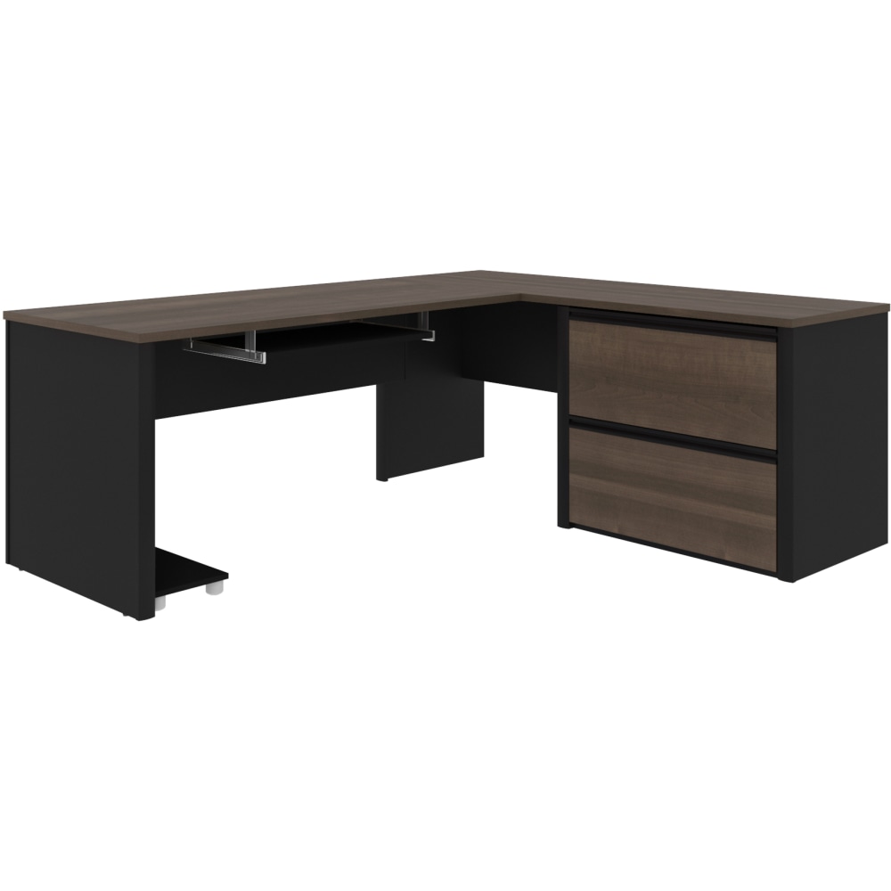 Bestar Connexion 72inW L-Shaped Corner Desk With Lateral File Cabinet, 2 Drawers, Antigua/Black MPN:93862-000052
