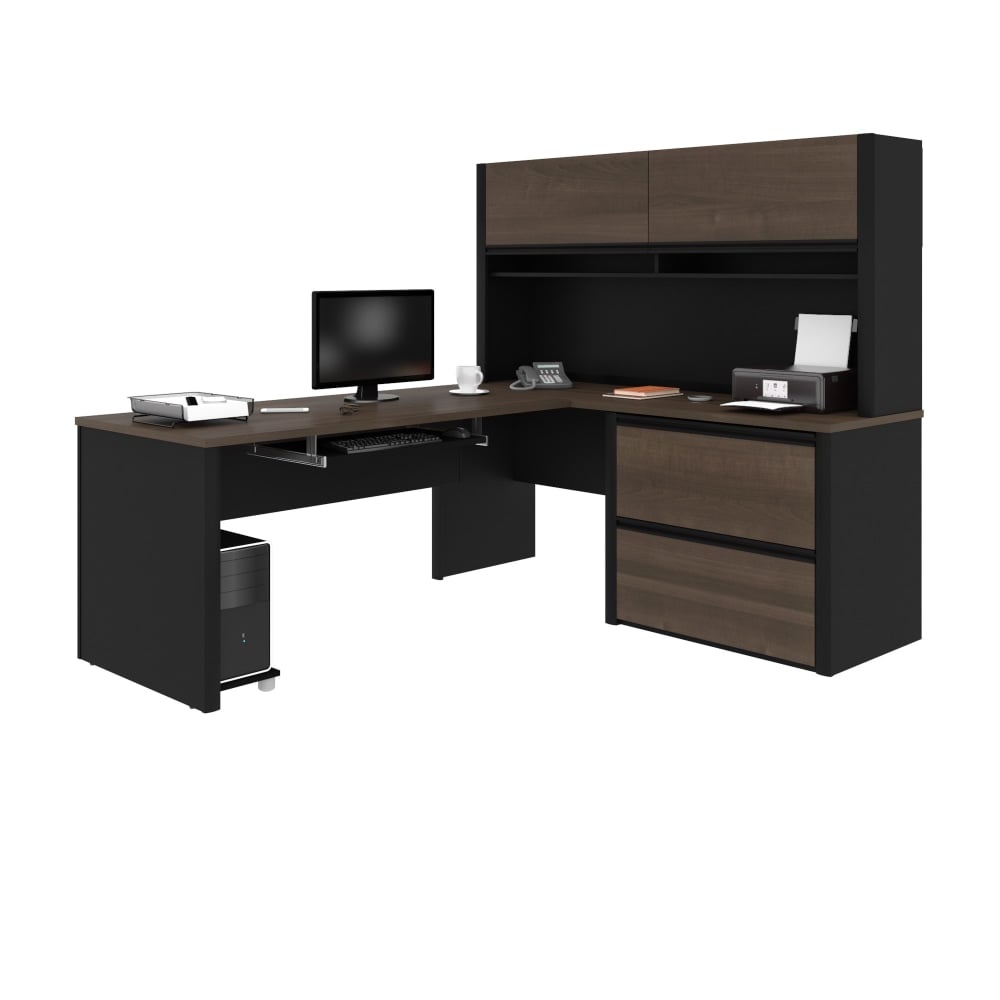 Bestar Connexion 72inW L-Shaped Corner Desk With Hutch And Lateral File Cabinet, Antigua/Black MPN:93867-000052