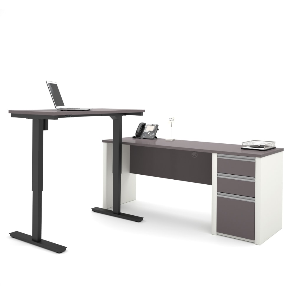 Bestar Connexion 72inW L-Shaped Standing Corner Desk With Pedestal, Slate/Sandstone MPN:93885-59