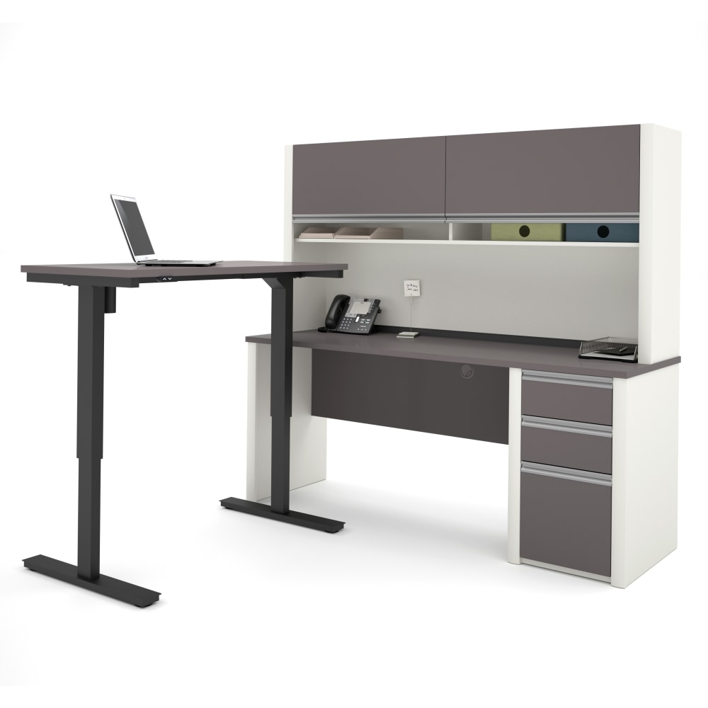 Bestar Connexion 72inW L-Shaped Standing Corner Desk With Pedestal And Hutch, Slate/Sandstone MPN:93886-59