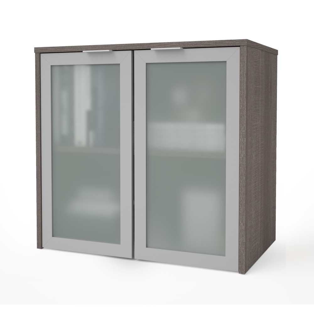 Bestar i3 Plus 31inW Hutch With Frosted Glass Doors, Bark Gray MPN:160521-1147