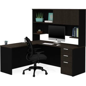 Bestar® L-Desk with Hutch - Deep Gray and Black - Pro-Concept Plus Series 110886-32