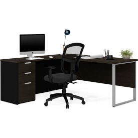 Bestar® L-Desk with Metal Leg - Deep Gray and Black - Pro-Concept Plus Series 110891-32