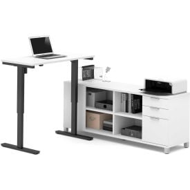 Bestar® L-Desk and Electric Height Adjustable Table - White - Pro-Linea Series 120857-17