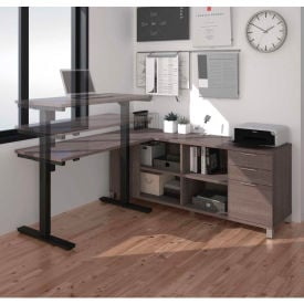 Bestar® L-Desk and Electric Height Adjustable Table - Bark Gray - Pro-Linea Series 120857-47