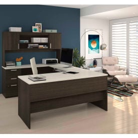 Bestar® Ridgely Series U-Shaped Desk With Dark Chocolate & White Chocolate Finish 52414-31