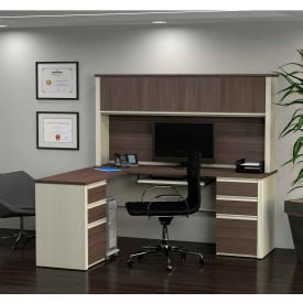 Bestar® L-Shaped Workstation - Double Pedestal - White Choc/Antigua - Prestige + Series 99852-52
