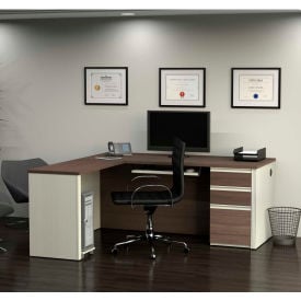 Bestar® L-Shaped Workstation with Pedestal - White Choc/Antigua - Prestige + Series 99860-52