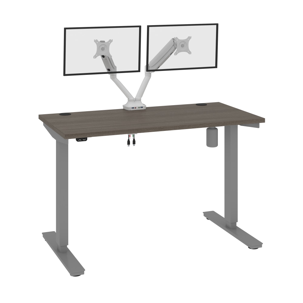 Bestar Upstand Electric 48inW Standing Desk With Dual Monitor Arm, Bark Gray MPN:175860-000047