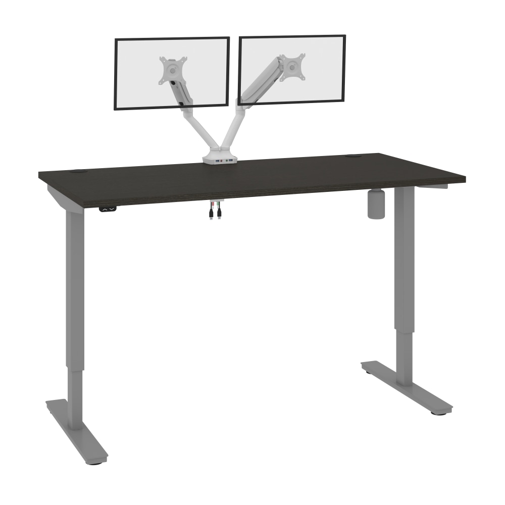 Bestar Upstand Electric 60inW Standing Desk With Dual Monitor Arm, Deep Gray MPN:175870-000032