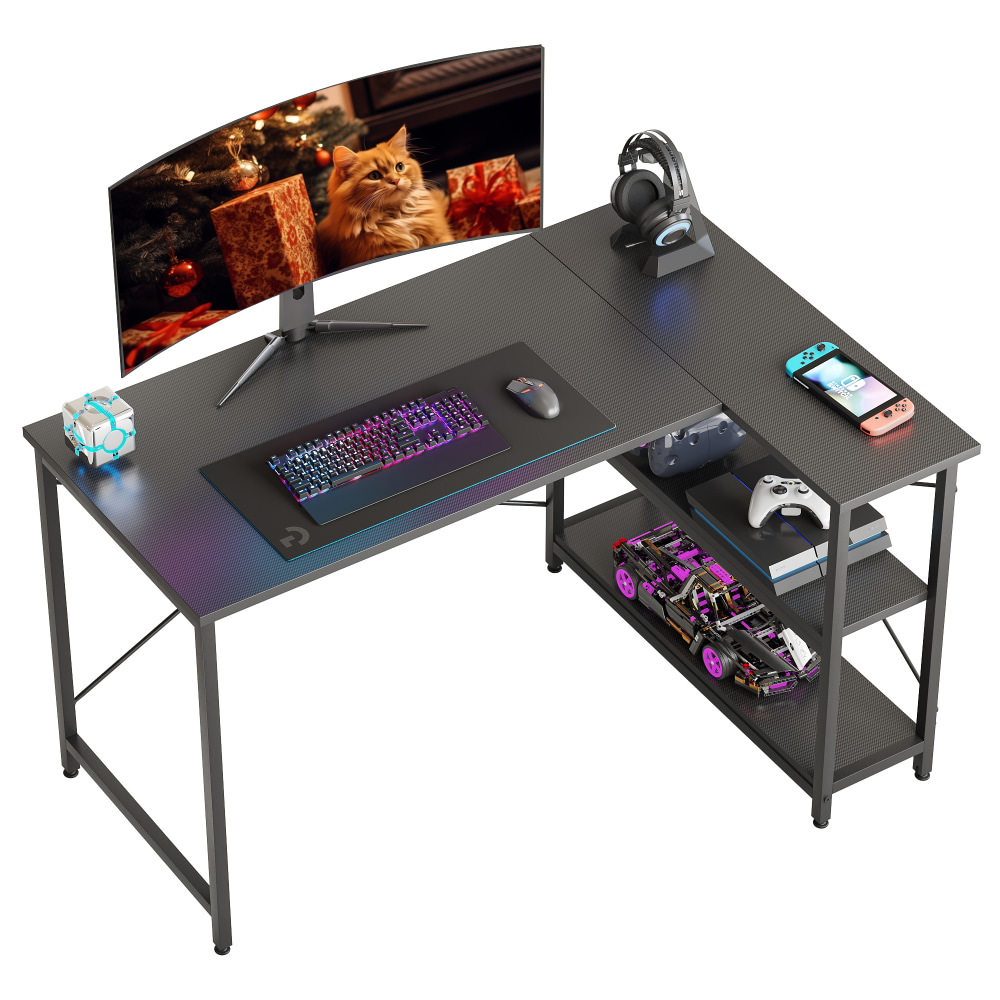Bestier L-Shaped Corner Desk With Storage Shelf, 48inW, Grained Black MPN:BEST-1298-D31BLK