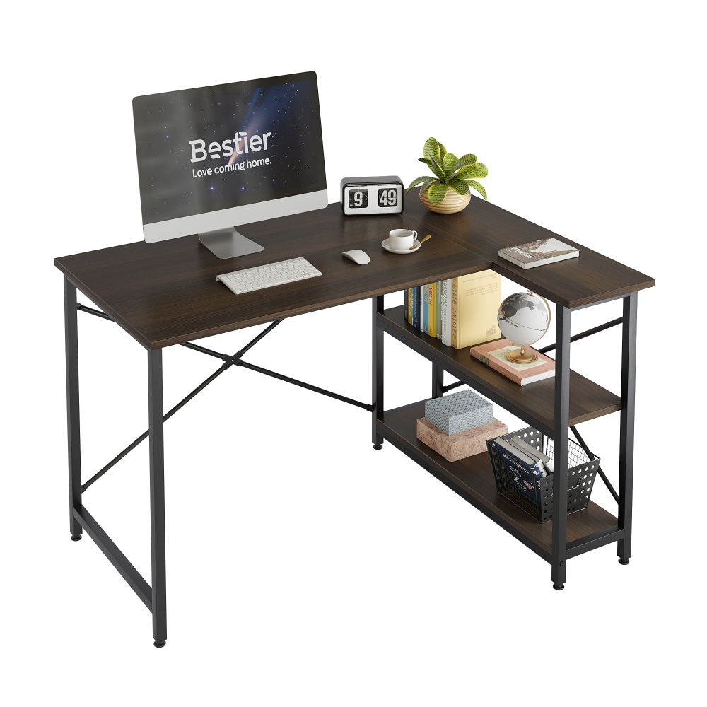 Bestier L-Shaped Corner Desk With Storage Shelf, 48inW, Dark Walnut MPN:BEST-1298-D31BRN