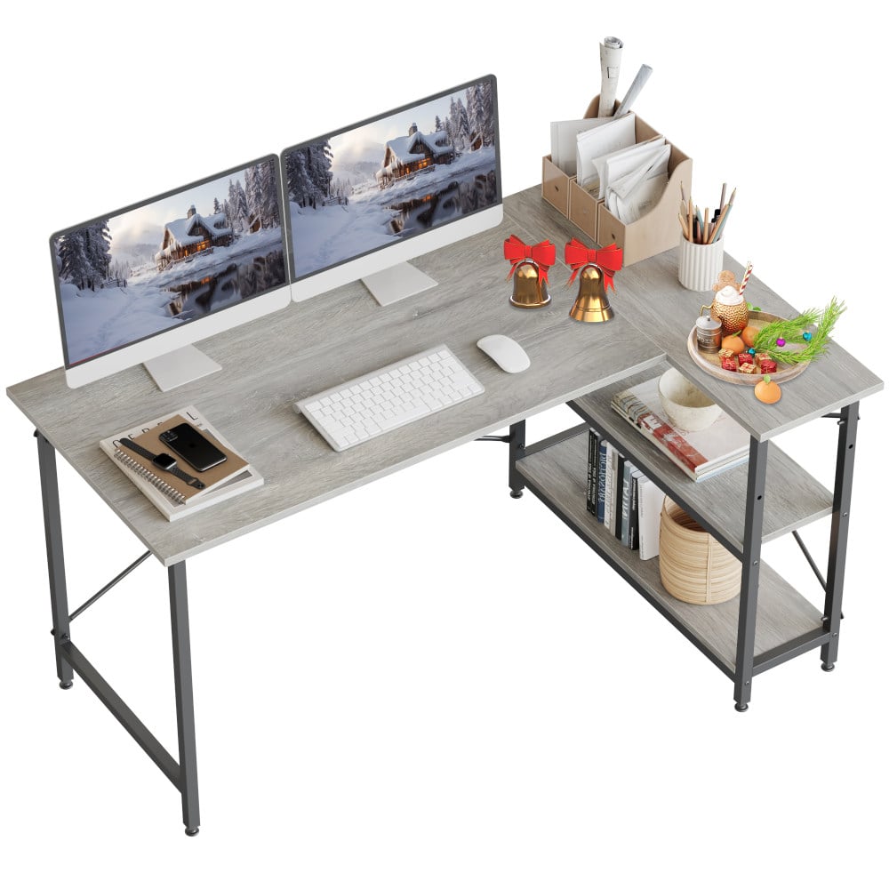 Bestier L-Shaped Corner Desk With Storage Shelf, 48inW, Light Retro Gray Oak MPN:BEST-1298-D31BSH