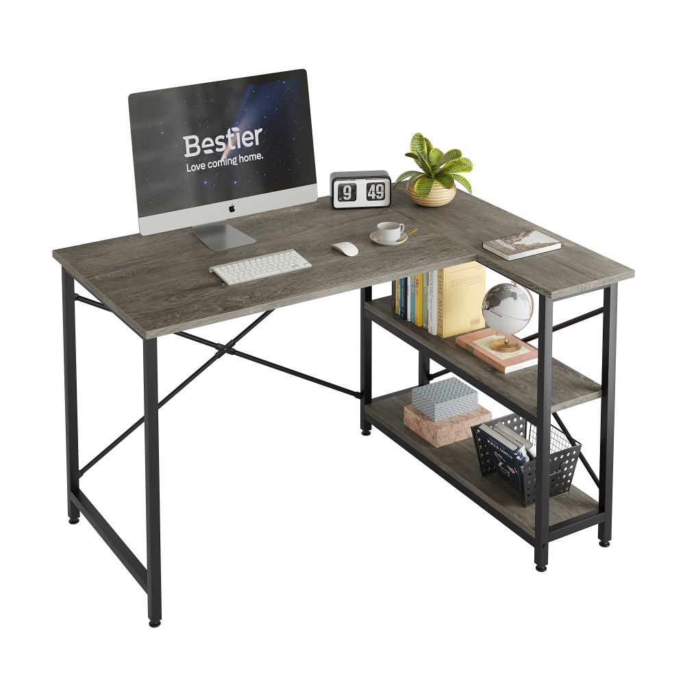 Bestier L-Shaped Corner Desk With Storage Shelf, 48inW, Dark Retro Gray Oak MPN:BEST-1298-D31GRY