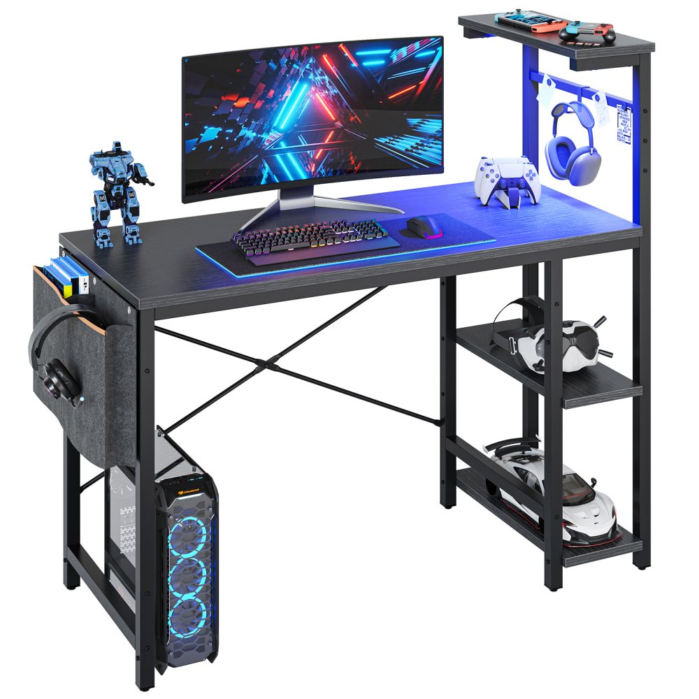 Bestier RGB Gaming Desk With Storage Shelf & Side Pocket, 45inW, Black Grained MPN:D471Z-BLKG