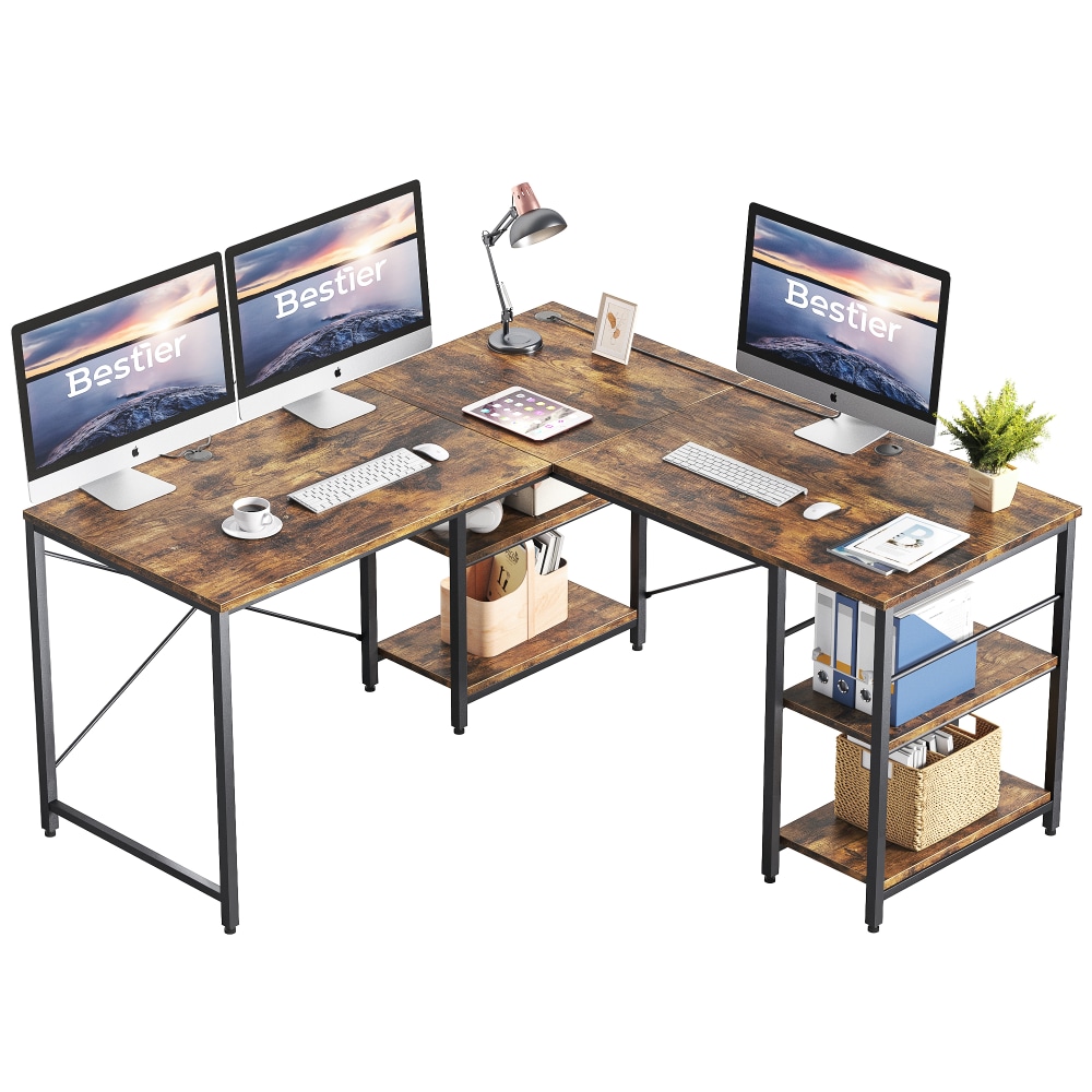 Bestier L-Shaped Corner Computer Desk With Storage Shelf, 3 Cable Holes, 60inW, Rustic Brown MPN:BEST-15158-D31RST