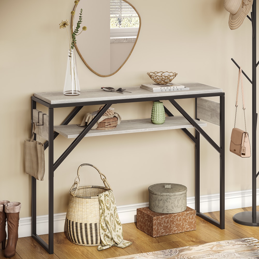 Bestier Small Rectangular Console Table With 2 Storage Shelves, 29-15/16inH x 39-3/8inW x 11-13/16inD, Retro Gray/Black MPN:D341N-RGOL