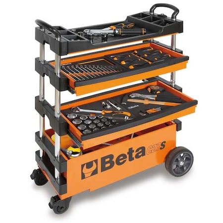 C27S Tool Trolley, 3 Drawer, Orange, Sheet Metal, 27 in W x 12 in D x 39 in H MPN:C27 S