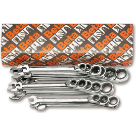 Beta 142C Short 9 Piece 8mm to 19mm 12-Point Reversible Ratcheting Combination Wrench Set Silver 1420069