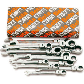 Beta 142SN 13 Piece 7mm to 19mm 12-Point Ratcheting Combination Wrench Set Flex Head Silver 1420263