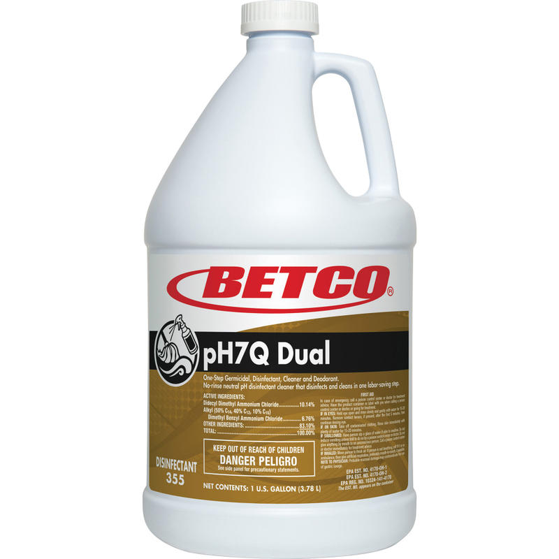 Betco pH7Q Concentrate Liquid Dual Disinfectant Cleaner, 1 Gallon, Lemon Scent - 4 per Carton MPN:3550400CT