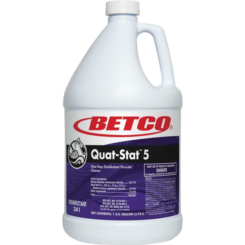 Betco Quat-Stat 5 Disinfectant Gallon - Concentrate - 128 fl oz (4 quart) - Lavender Scent - Deodorant - Purple - 1 Each MPN:3410400