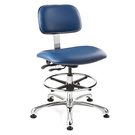 Cleanroom Task Chair, Vinyl (Antibacterial), Blue, 22 in to 32 in Seat Height, Mushroom Glides MPN:4551C3-BL