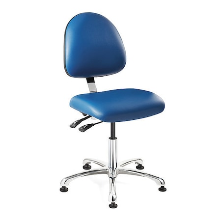 Cleanroom Chair, Vinyl (Antibacterial), Blue, 15-1/2 in to 21 in Seat Height, Glides MPN:9051MC4-BLV
