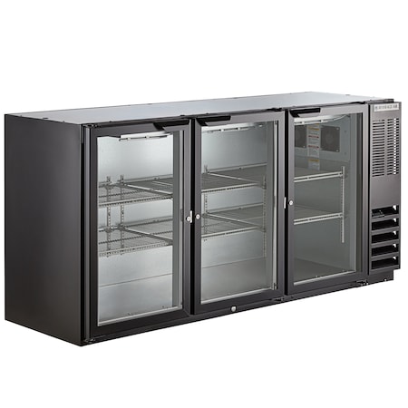 Back Bar Refrigerator, Black with 3 Glass Doors, 115V 72