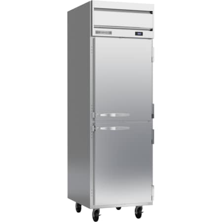 Refrigerator, Reach In, Top Mount, Single Section, (2) Half Solid Drs, 26