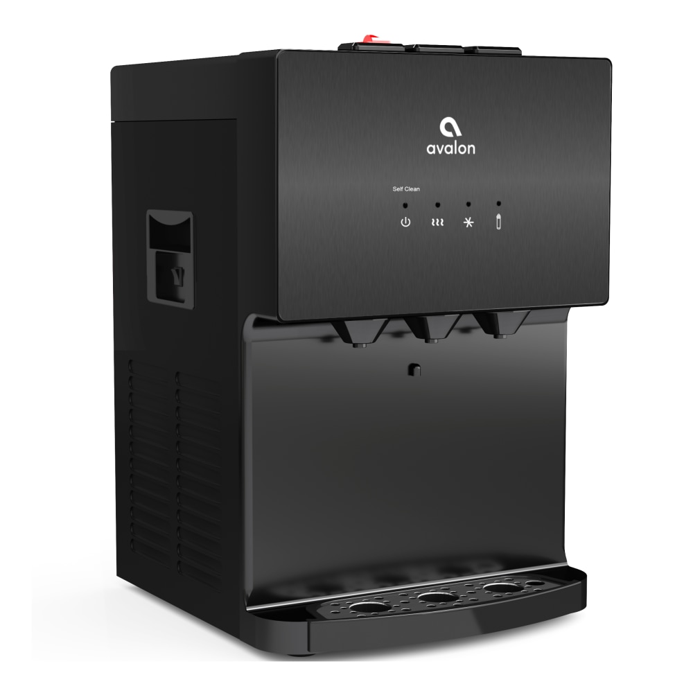 Avalon Self-Cleaning Hot/Cold Top-Loading Countertop Water Cooler, 19inH x 12inW x 14-3/4inD, Black Stainless Steel MPN:A12BLK