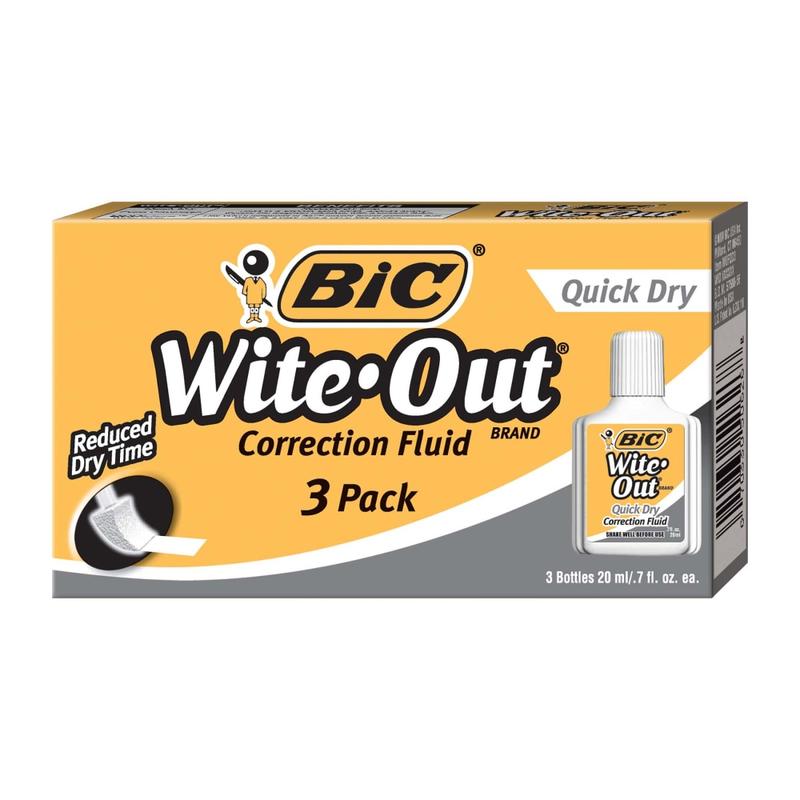 BIC Wite-Out Quick Dry Correction Fluid With Foam Applicator, White, Pack Of 3 MPN:WOFQD324