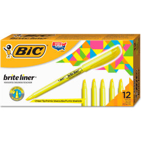 Bic® Brite Liner Highlighter with Pocket Clip Chisel Tip Yellow Ink Dozen BL11YW