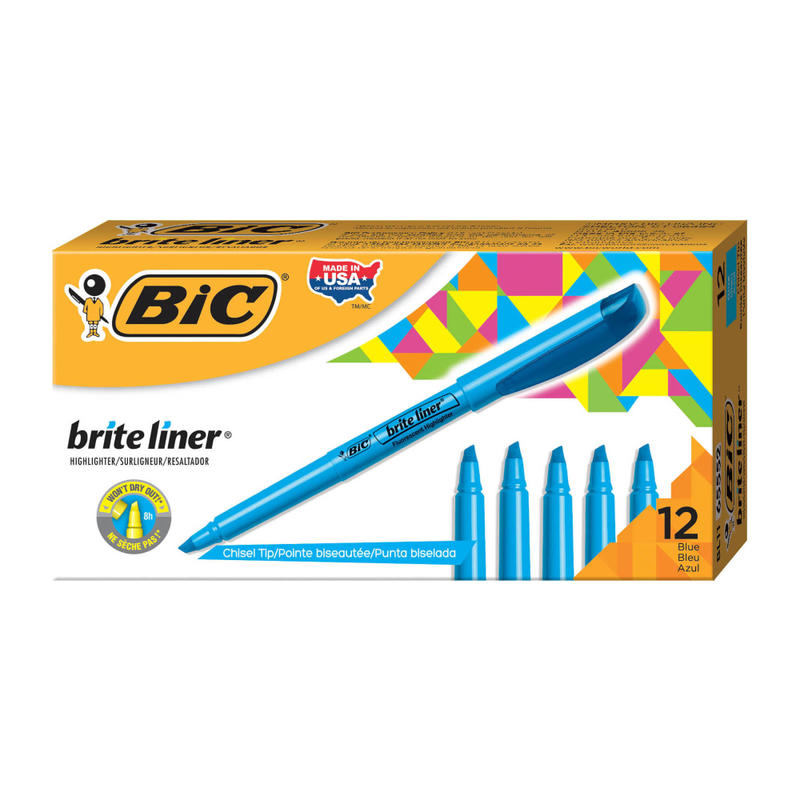 BIC Brite Liner Highlighters, Chisel Tip, Blue, Box Of 12 MPN:BL11-BLU