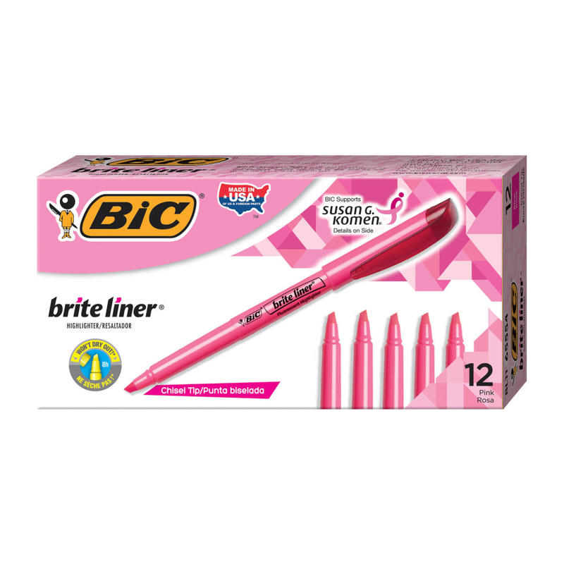 BIC Brite Liner Highlighters, Chisel Tip, Pink Box Of 12 MPN:BL11-PNK