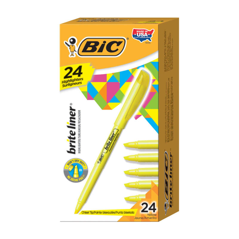 BIC Brite Liner Highlighters, Chisel Point, Yellow, Box Of 24 MPN:BL241YW
