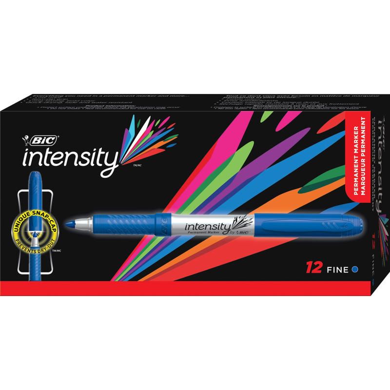 BIC Mark-It Fine Point Permanent Markers, Fine Point, Silver Barrel, Blue Ink, Pack Of 12 MPN:GPM11BE