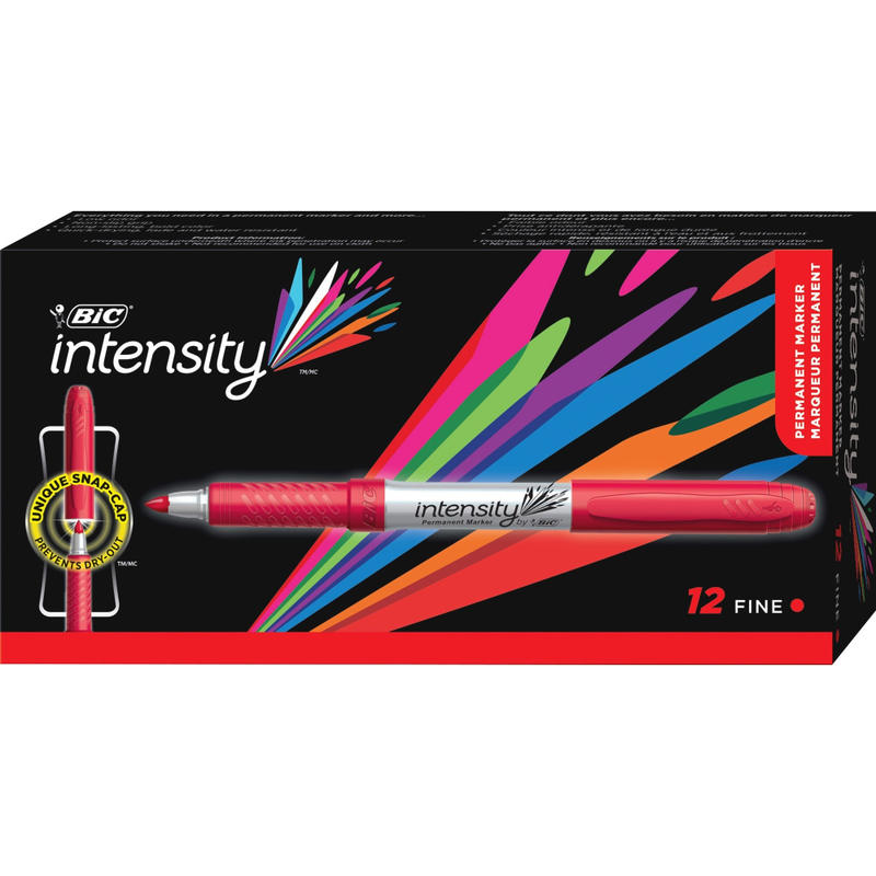BIC Mark-it Fine-Point Permanent Markers, Red Ink, Silver Barrel, Pack Of 12 MPN:GPM11RD