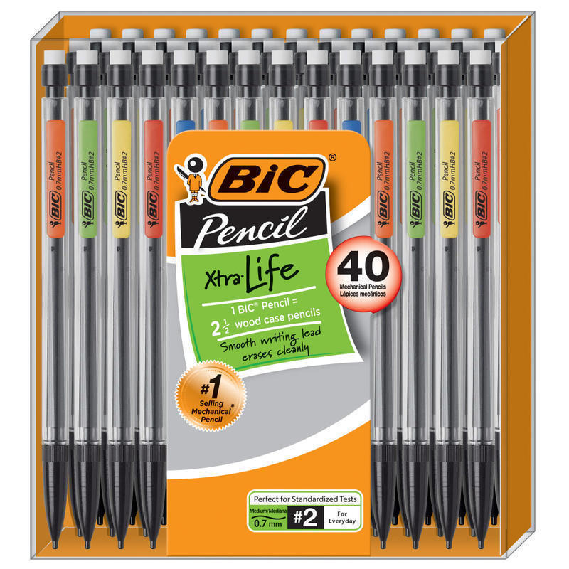 BIC Xtra Life Mechanical Pencils, 0.7 mm, #2 Lead, Clear Barrel, Pack Of 40 Pencils MPN:MPP40MJ-BLK