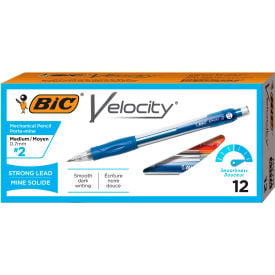 Bic® Velocity Mechanical Pencil Refillable Rubber Grip 0.7mm Blue Barrel Dozen MV711BK