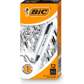 Bic® Clic Stic Ballpoint Retractable Pen Medium White Barrel Black Ink Dozen CSM11BK