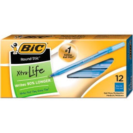 BIC® Round Stic Xtra Life Ballpoint Pen Stick Medium 1 mm Blue Ink Dozen GSM11BE