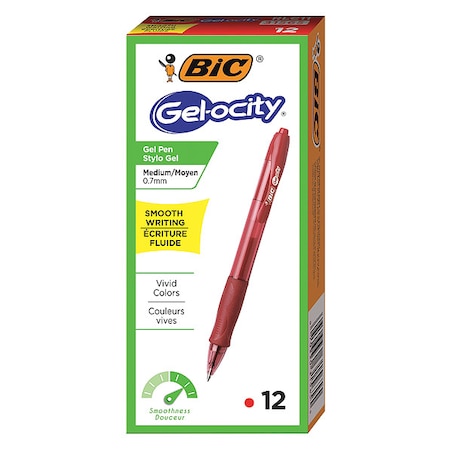 Gel Roller Ball Pen, Medium 0.7 mm, Red PK12 MPN:BICRLC11RD