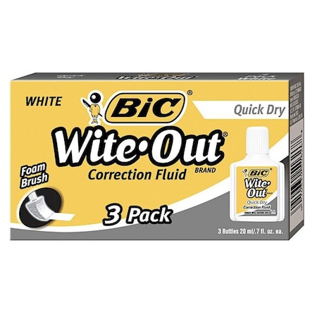 Quick Dry Correction Fluid, 20mL, Wht, PK3 MPN:BICWOFQD324