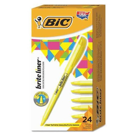 Bic Brite Liner Highlighters, Yellow, PK24 MPN:BL241-YW