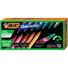 BIC® Gel-ocity Quick Dry Retractable Gel Pen 0.7mm Assorted Ink/Barrel 12/Pack RGLCGA11AST