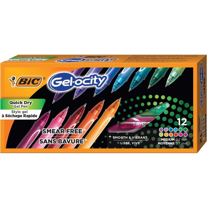 BIC Gelocity Gel Pens, Pack Of 12, Medium Point, 0.7 mm, Assorted Ink MPN:RGLCGA11AST