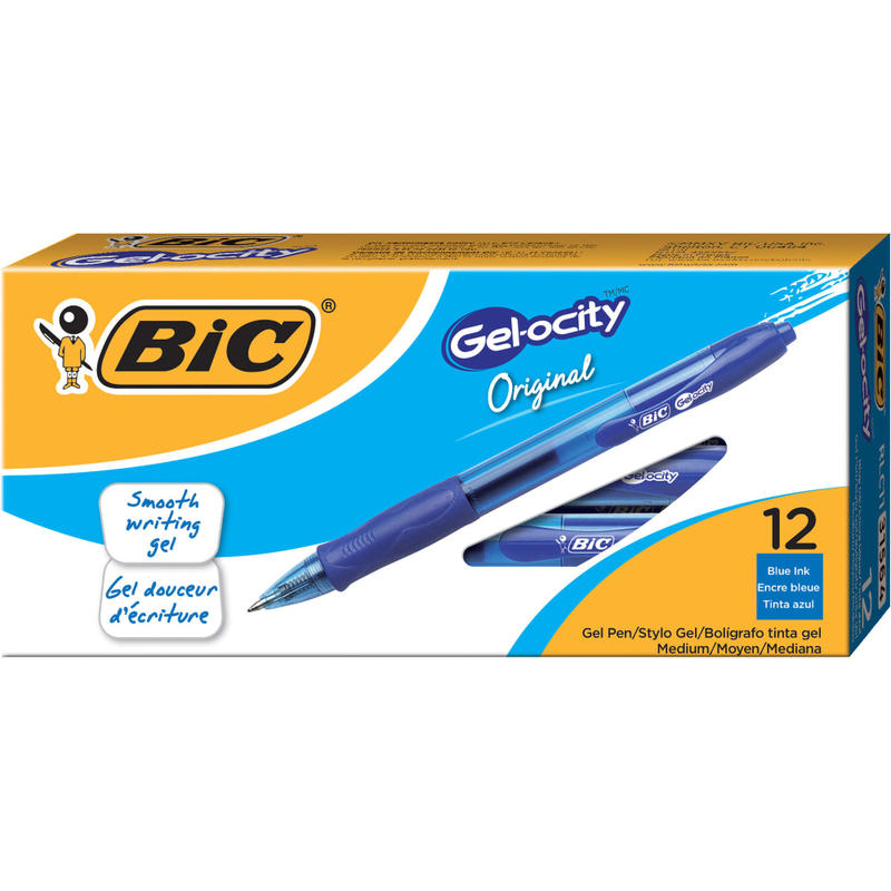 BIC Gelocity Original Long Lasting Retractable Gel Pens, Medium Point, 0.7 mm, Blue Barrel, Blue Ink, Pack Of 12 MPN:RLC11-BLU