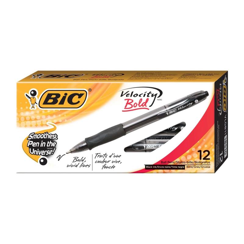 BIC Glide Bold Ballpoint Pens, Bold Point, 1.6 mm, Translucent Barrel, Black Ink, Pack Of 12 Pens MPN:VLGB11-BLK